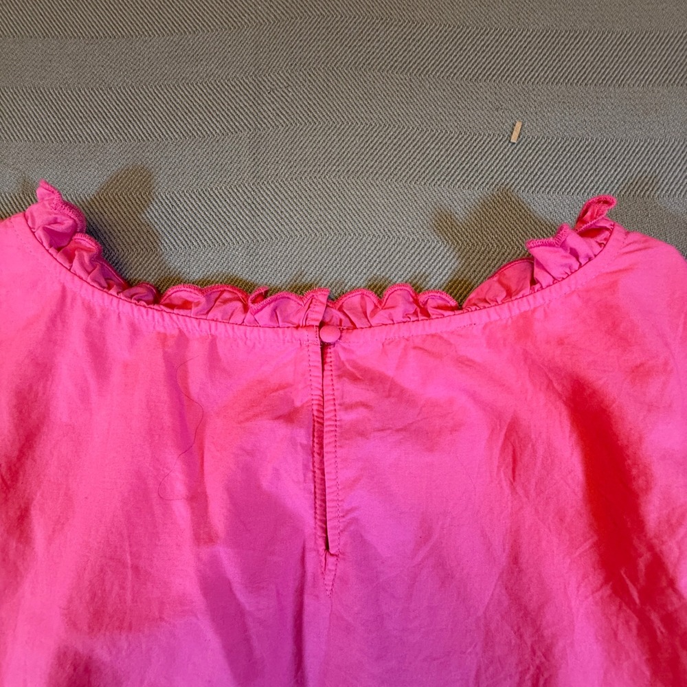 Talbots Plus Pink Eyelet Embroidered Cotton Top 2X Ruffle Neck 3/4 Sleeve 2448 - Picture 6 of 10